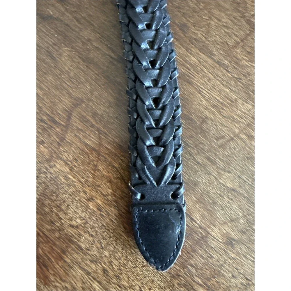 IZOD Men’s Black Leather Woven Braided Belt Sz 38 (L) Silver Buckle Adjustable